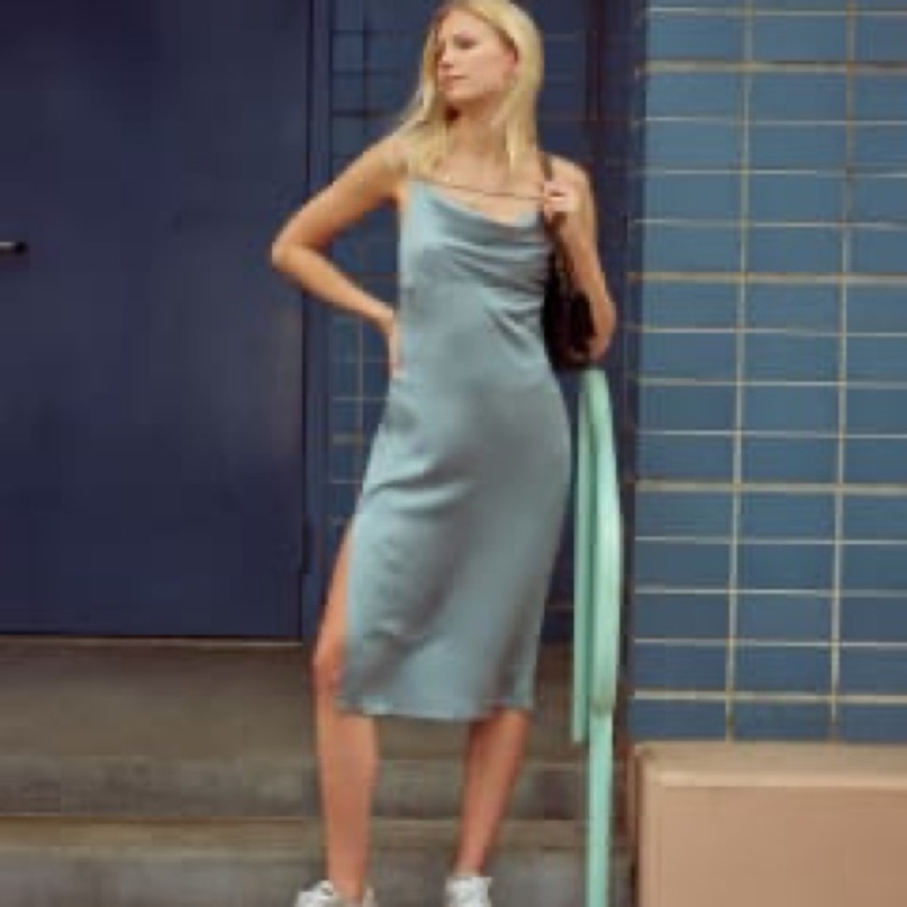 Reformation Meta Dress: midi satin dress!